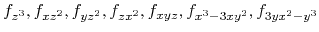$f_{z^3}, f_{xz^2}, f_{yz^2}, f_{zx^2}, f_{xyz}, f_{x^3-3xy^2}, f_{3yx^2-y^3}$