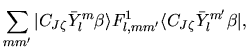 $\displaystyle \sum_{mm'}
\vert C_{J\zeta} \bar{Y}_{l}^{m} \beta \rangle
F^{1}_{l,mm'}
\langle C_{J\zeta} \bar{Y}_{l}^{m'} \beta \vert,$